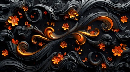 Sticker - Intricate Floral Patterns With Swirling Designs on a Dark Background