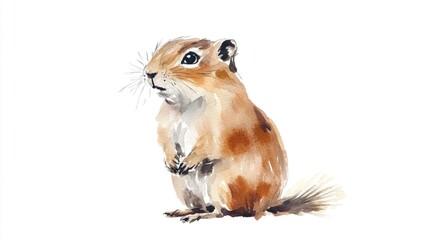 Wall Mural - Watercolor illustration of a cute gopher on a white background Sketch design for a holiday theme