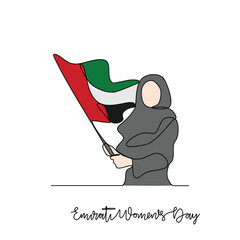 One continuous line drawing of Emirati Women’s Day celebration vector illustration. Emirati Women's Day in simple linear concept vector design. UAE National day celebration design vector in August. 