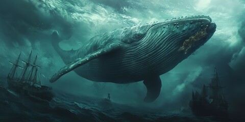 Poster - The whale is underwater --ar 2:1 --v 6.1 Job ID: 95570610-e3d9-446e-98dd-9038def1ea38