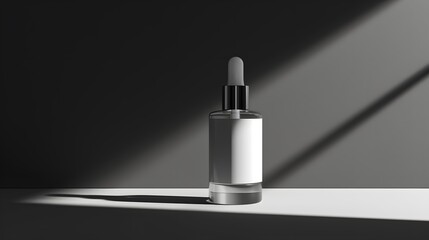 Wall Mural - Black and white image emphasizing structure of a modern skincare bottle AI generated illustration