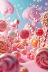 Wall Mural - Candy land inspired 3D abstract image with sweet cute details  AI generated illustration