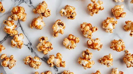 Wall Mural - Caramel popcorn arranged in a grid on a minimalist surface AI generated illustration