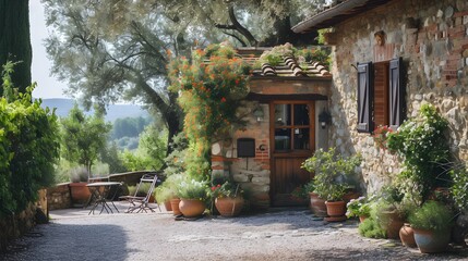 Wall Mural - Charming cottages in a picturesque Tuscan village  AI generated illustration