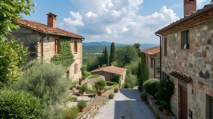 Wall Mural - Charming cottages in a picturesque Tuscan village  AI generated illustration