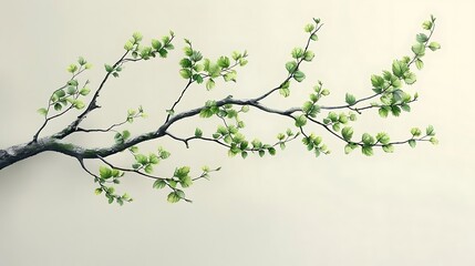 Poster - A delicate branch with fresh green leaves against a soft background.