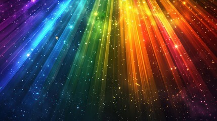 Wall Mural - Sparkling Rainbow Sunburst with Glittering Stars