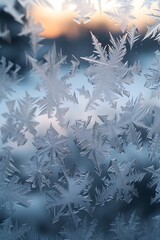 Wall Mural - Cinematic macro view of frost patterns on a windowpane in a minimalistic style AI generated illustration