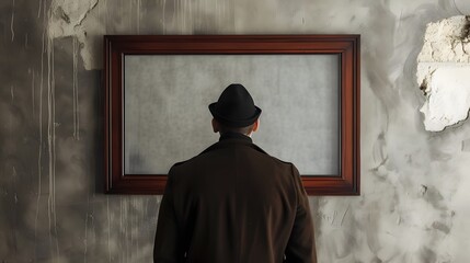 Poster - Cinematic sophistication with a minimalist movie poster encased in an age-old wooden frame  AI generated illustration
