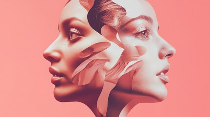 Wall Mural - Collage art of a woman's face with a bold color palette.