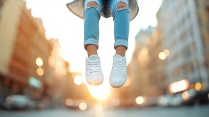 Poster - A person is jumping in the air with their legs spread apart