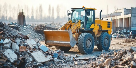 Poster - Loader moving construction debris for recycling, environmental management Heavy duty and robust, efficient and reliable, sustainable construction