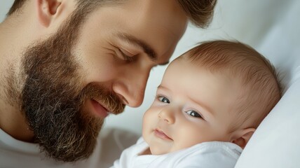 Sticker - A man is holding a baby and smiling