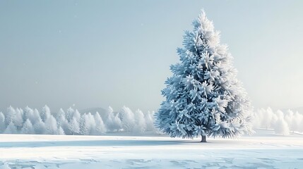 Canvas Print - A serene winter landscape featuring a snow-covered tree amidst a snowy background.