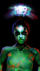 Poster - party makeup dark night neon face portrait