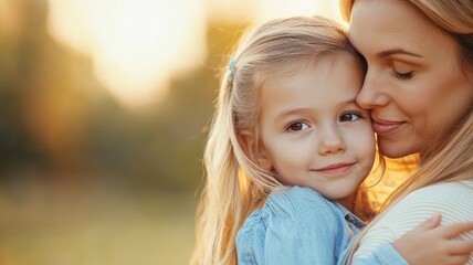 Canvas Print - A mother and daughter are hugging each other in a field