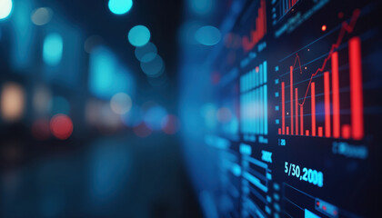 Poster - Red and Blue Financial Graph with Data Points: Digital image of a financial graph with red and blue data points, symbolizing market trends and analysis.