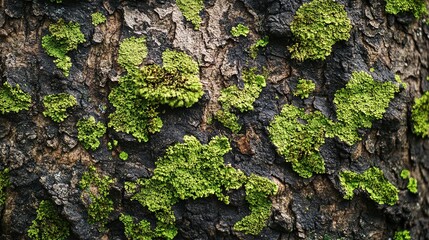 Wall Mural - Abstract composition with green moss on tree bark - texture and background with very soft focus 