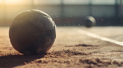Fototapete - Close-up perspective of a sand-filled medicine ball AI generated illustration
