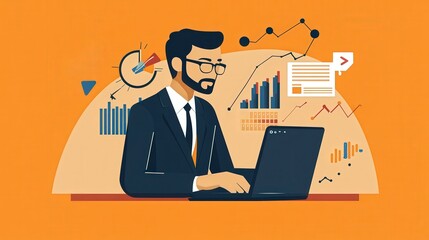 Poster - Crisis Management - Businessman Analyzing Falling Graphs on Laptop in Market Downturn