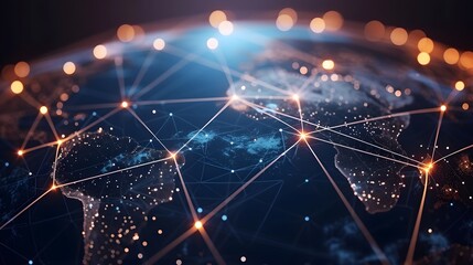Poster - Connecting lines and dots forming an abstract map signifying a worldwide technological network  AI generated illustration