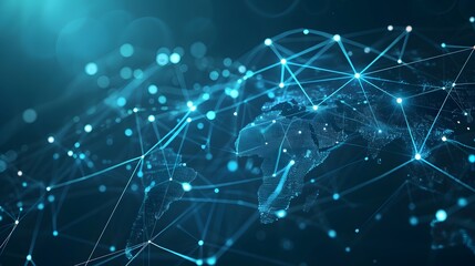 Poster - Connecting lines and dots forming an abstract map signifying a worldwide technological network AI generated illustration