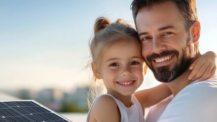 Wall Mural - A man and a little girl are smiling and hugging each other