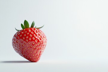 Wall Mural - A ripe strawberry stands against a bright background. The vibrant red color and details bring freshness and appeal. Ideal for food photography and marketing. Generative AI