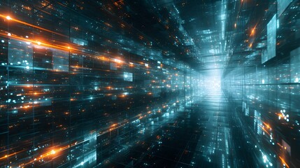 Poster - Create a surreal digital environment filled with data patterns and algorithms symbolizing data mining  AI generated illustration