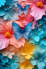 Fototapete - Cute 3D butterflies fluttering on a color-popping abstract floral background  AI generated illustration