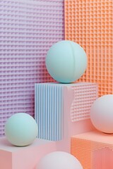 Poster - Cute 3D geometric abstract background in pastel tones  AI generated illustration