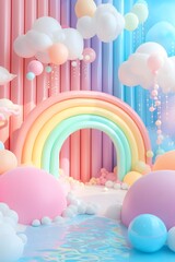 Wall Mural - Cute rainbow-themed abstract 3D backdrop  AI generated illustration