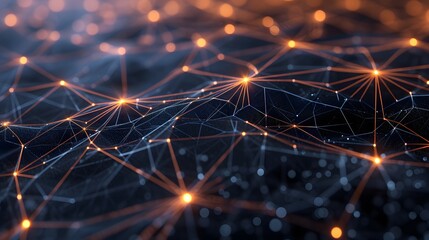 Poster - Delicate threads of glowing nodes and links illustrating a digital network  AI generated illustration