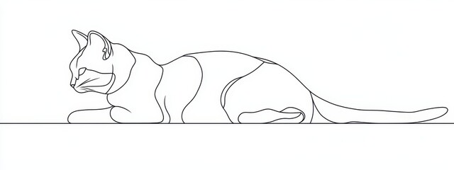 Cat continuous line one animal outline illustration drawing art pet. Cat continuous line draw logo sketch black two face abstract cute profile silhouette white contour simple linear design kitten.