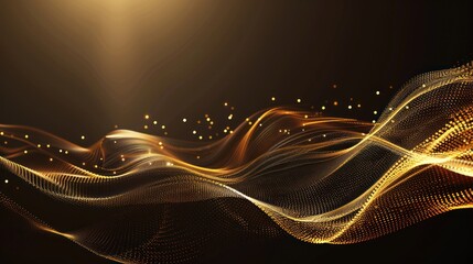 Poster - Abstract Golden Waves with Glowing Particles
