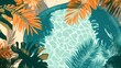 © Coffee Cafe Lover - Tropical Paradise Pool - AI Generated Summer Scene with Vibrant Leaves Shadow | Flat Design Illustration