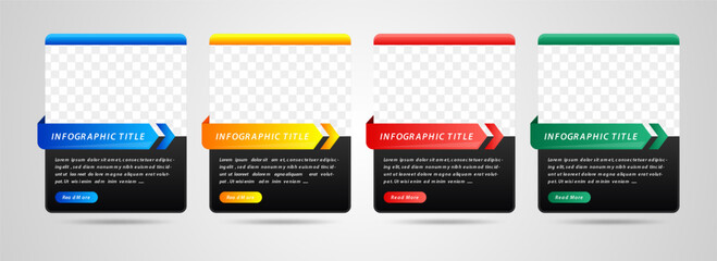 Poster - Infographic design template with 4 options or steps can be used for workflow diagram, info chart, web design. vector illustration. vertical layout with space for photo. black background.