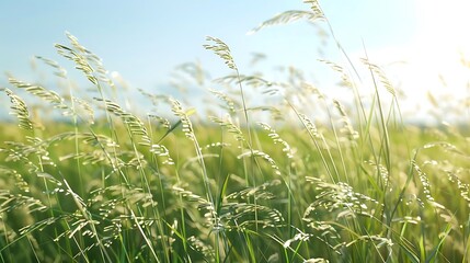 Wall Mural - A serene view of swaying grass under a bright sky, conveying tranquility and nature's beauty.