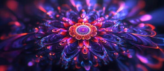 Fototapete - Vibrant 3D rendering of a neon mandala in an abstract background Abstract cover design