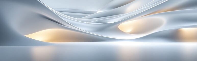 Poster - Smooth white abstract architectural background with nighttime illumination 3D rendering and illustration