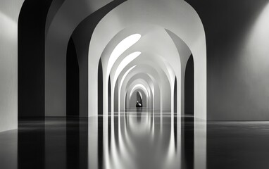 Poster - smooth abstract interior in black and white with a gothic design 3d rendering and illustration