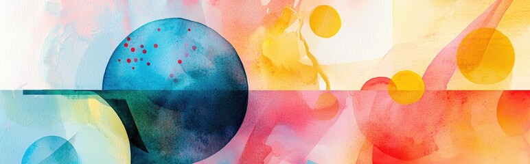 Poster - Watercolor illustration featuring vibrant geometric shapes highlighting themes of art creativity and design