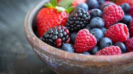 a close-up of a bowl of fresh berries.