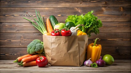 Wall Mural - A variety of fresh vegetables in a brown paper bag