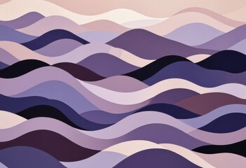 an abstract pattern with overlapping waves that give the impression of hills at dusk, utilizing hues ranging from light lavender to dark mauve.