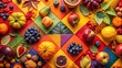© Kukar Studio - Eye-catching poster design featuring abstract interpretations of autumn fruits in bold colors and geometric shapes