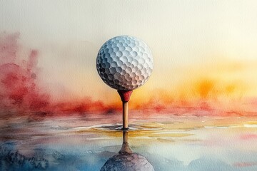 Wall Mural - Watercolor of Golf Tee and Ball on Gradient Background