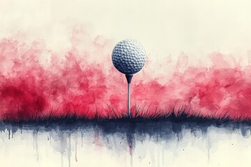 Canvas Print - Watercolor of Golf Tee and Ball on Gradient Background