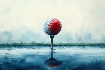 Wall Mural - Watercolor of Golf Tee and Ball on Gradient Background