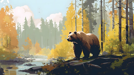 Bear In nature Illustration Vector